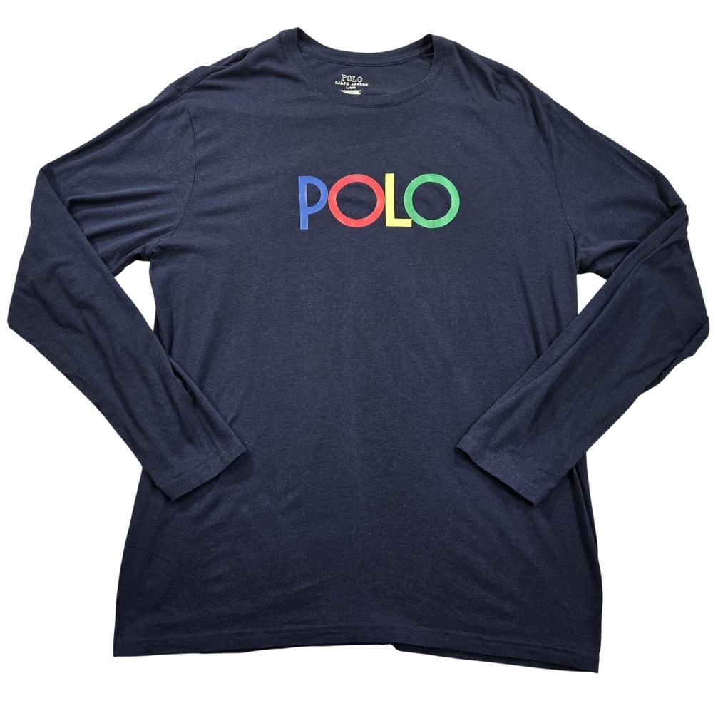 Polo Ralph Lauren Shirt Mens Large Navy Blue Long Sleeve Crewneck POLO Logo